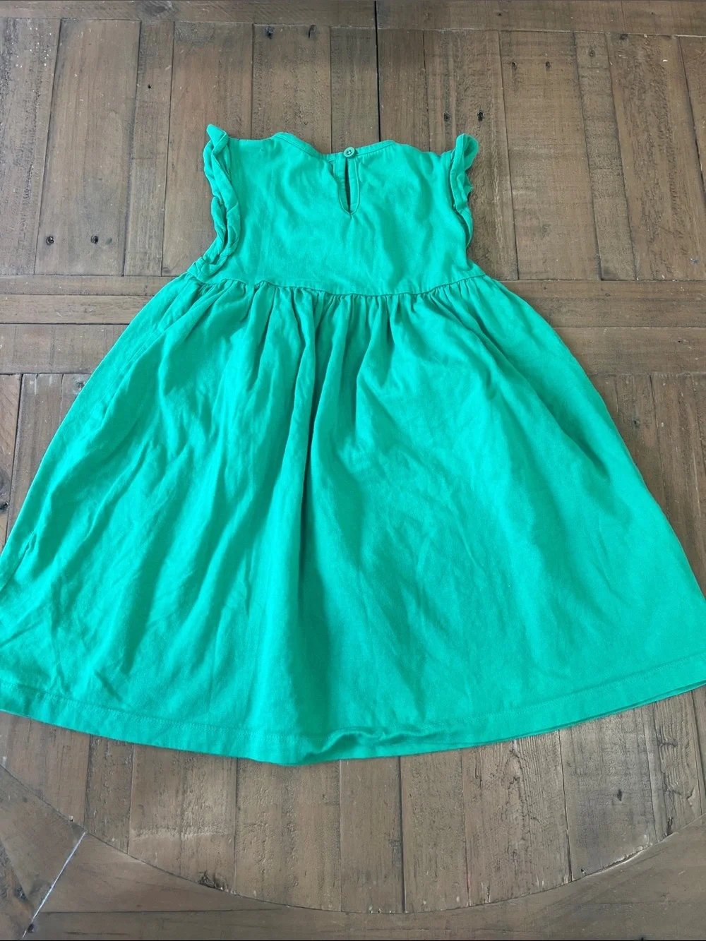Mini Boden lamb floral appliqué green dress 5-6 years